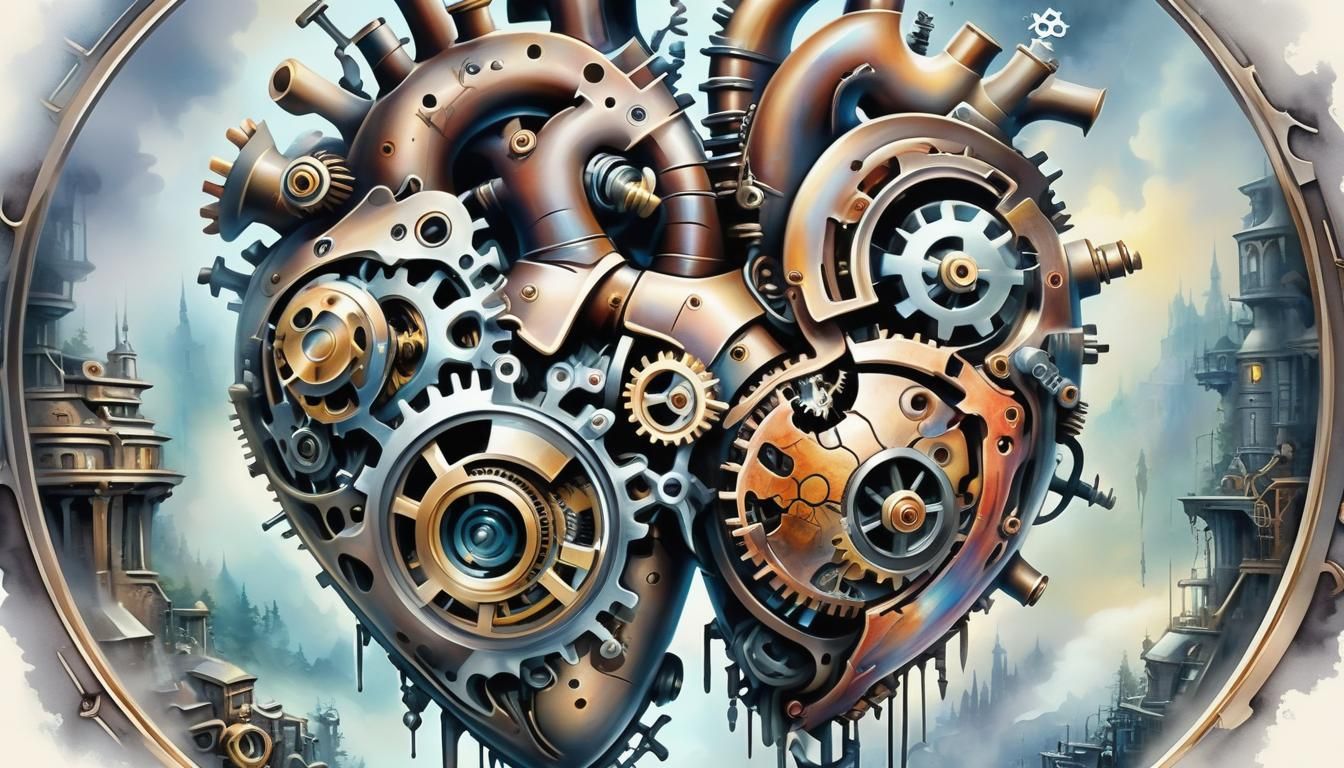 Biomechanical Heart in Ethereal Watercolor Style