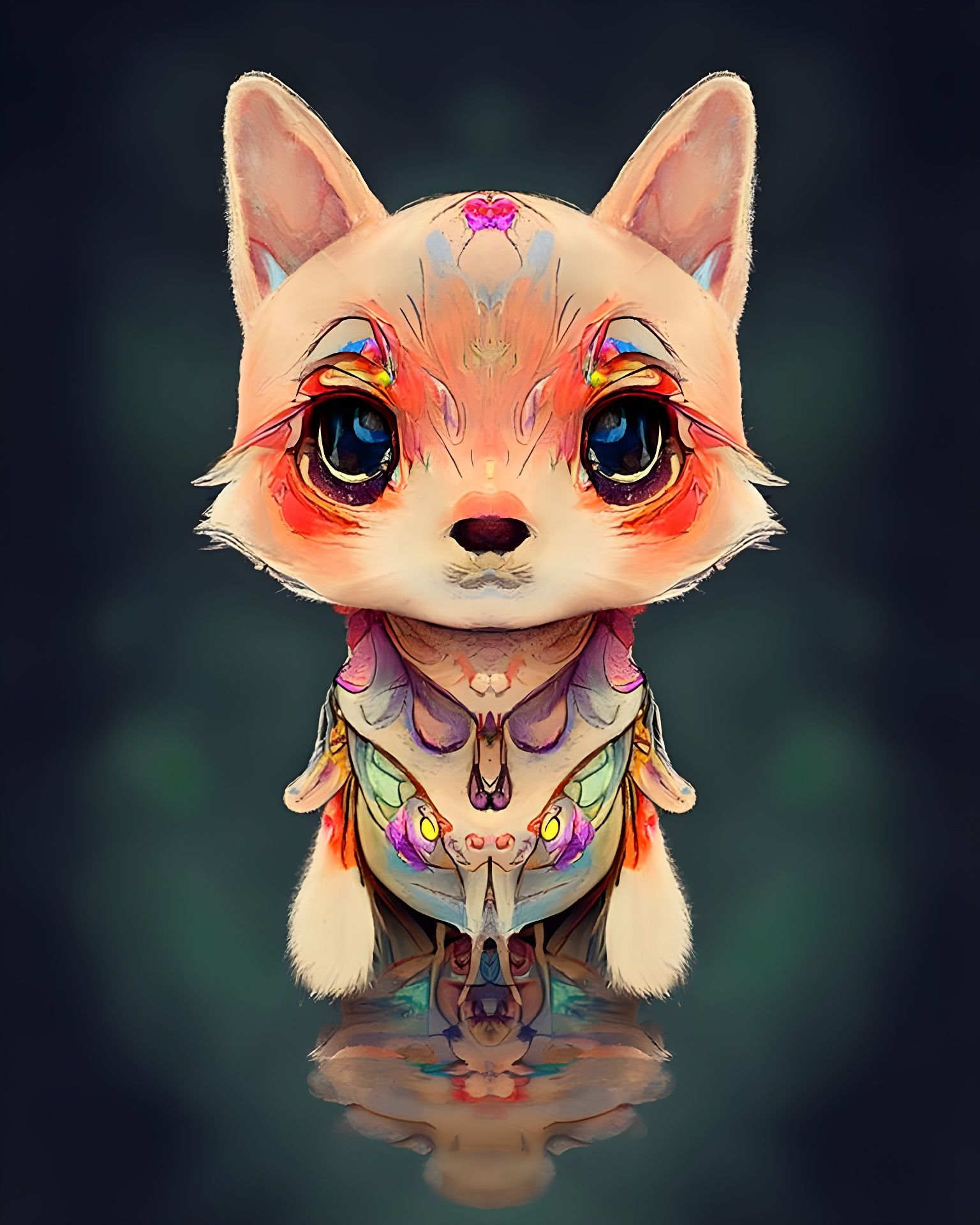 Chibi Fox in Detailed Watercolor Sketch Style
