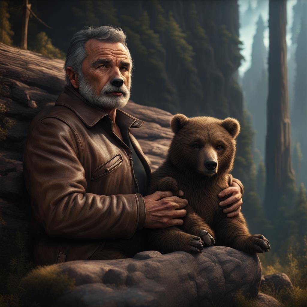 Burt Reynolds and Bear: Detailed Matte Painting