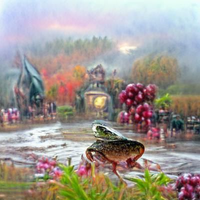 Frog in Cranberry Bog: Ethereal Fantasy Scene