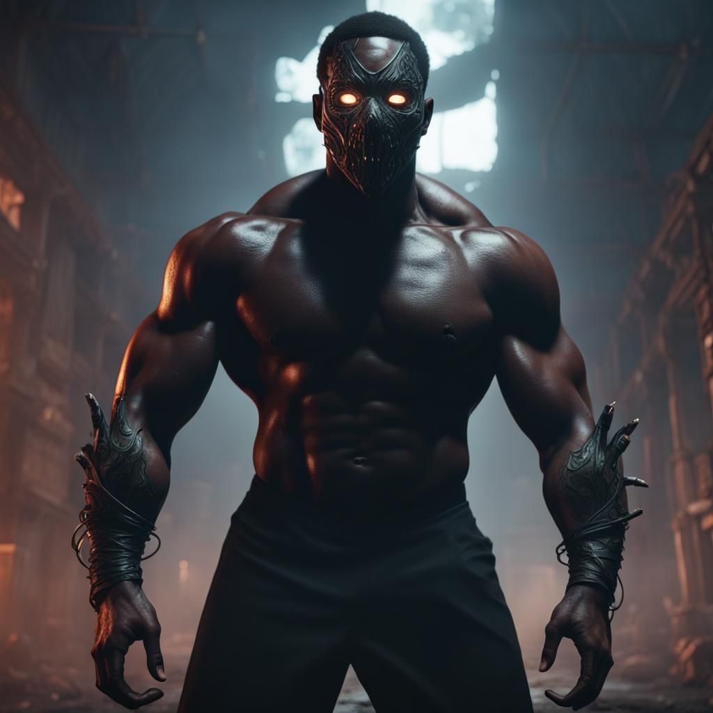Muscular Man in Shadow Mask: Detailed Fantasy Art