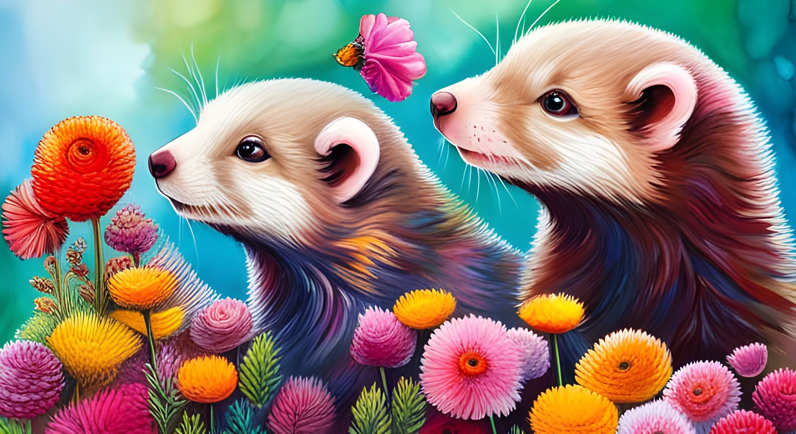 Ferrets in Alcohol Ink and Impasto Mix