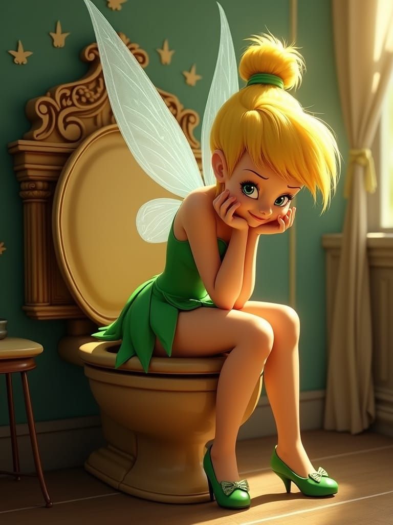 Tinkerbell Sits on a Whimsical Victorian Toilet