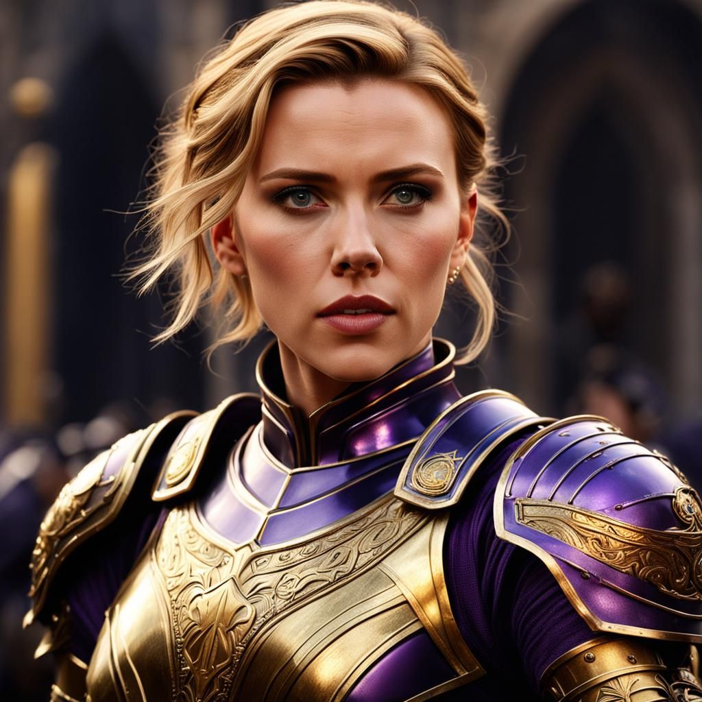 Female Knight in Purple and Gold Armor