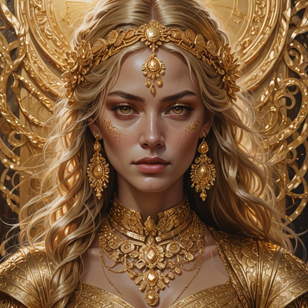 Golden Woman: Hyperrealistic Cinematic Oil Painting
