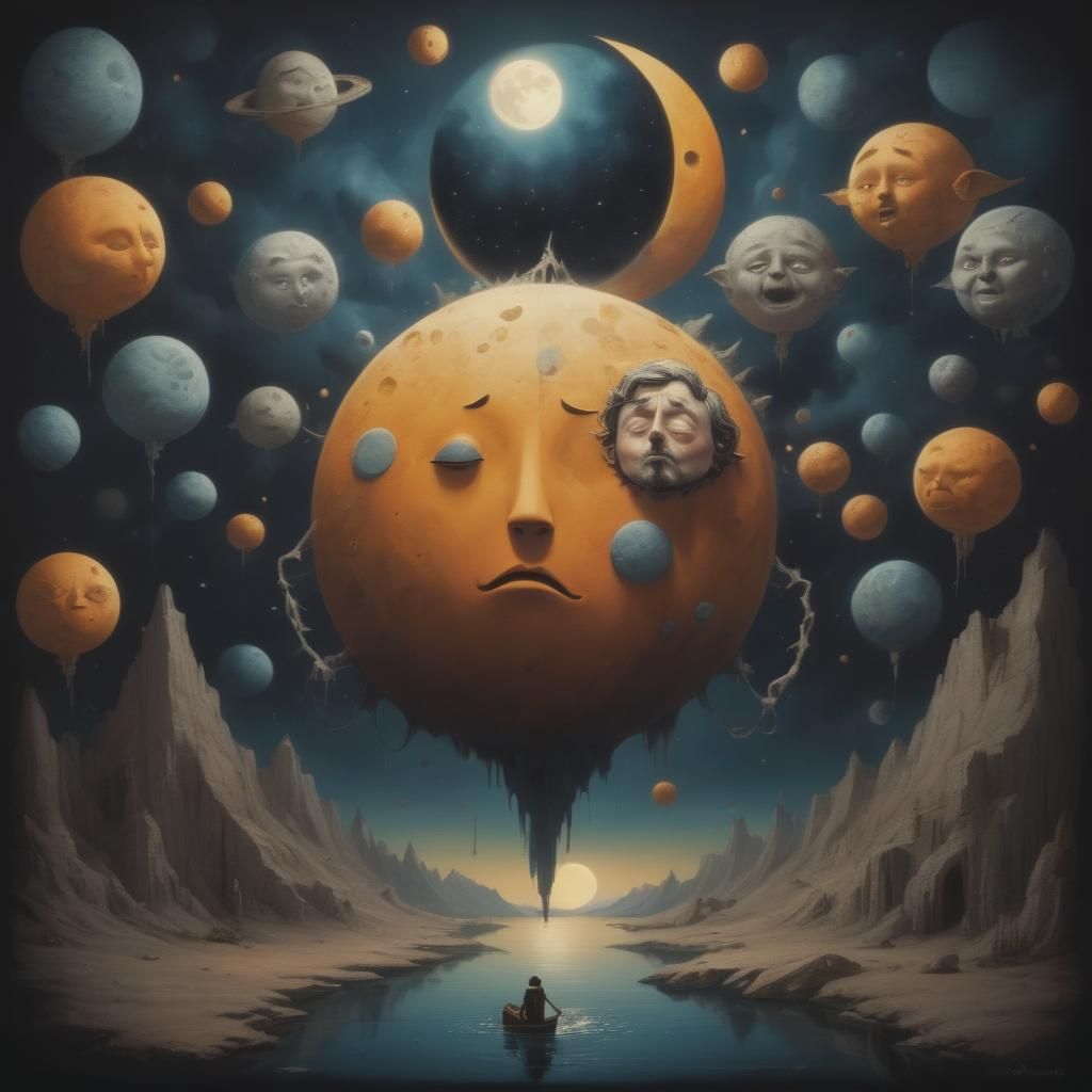 Crying Man in the Moon: Surreal 3D Cel Shading