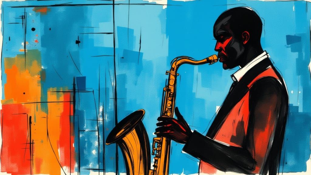 Moody Abstract Saxophonist in Constructivist Blotting Paper ...