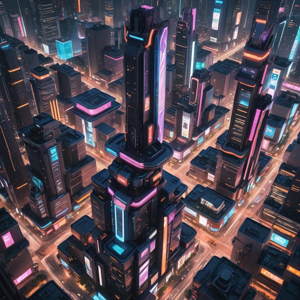 Futuristic Neon Cityscape with Flying Cars
