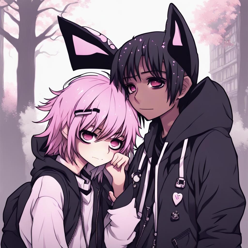 Cute Boys Cuddling in Anime Key Visual Style