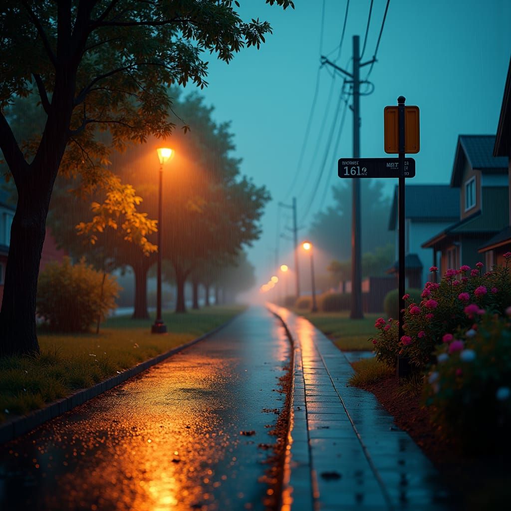 Serene Suburban Street Scene at Dusk