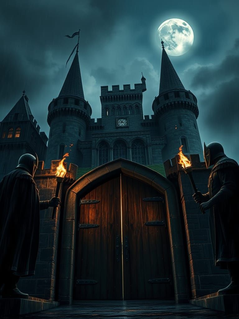 Foreboding Castle Under Moonlight in Film Aesthetic