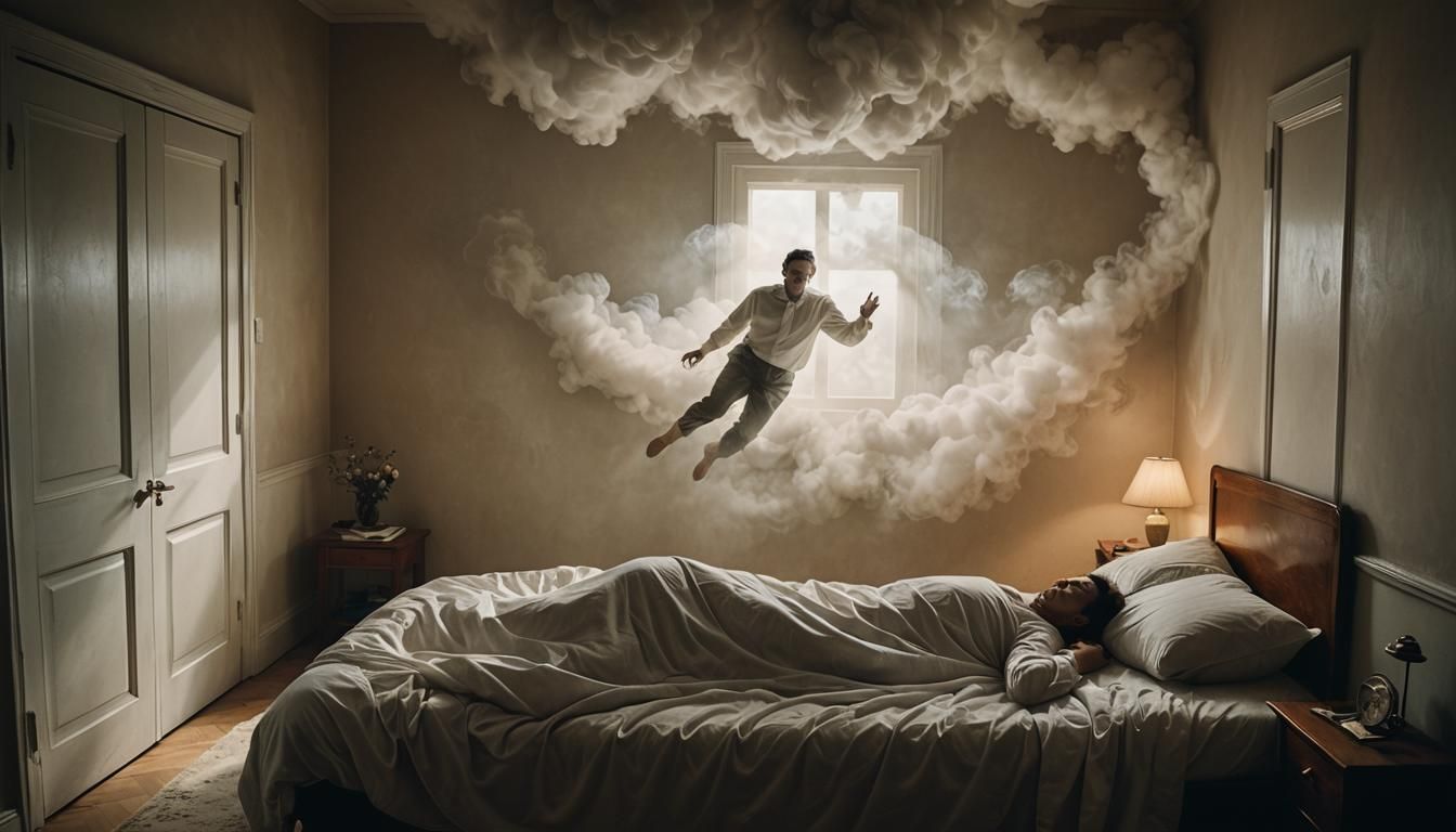 Ethereal Out-of-Body Experience in Surrealist Style
