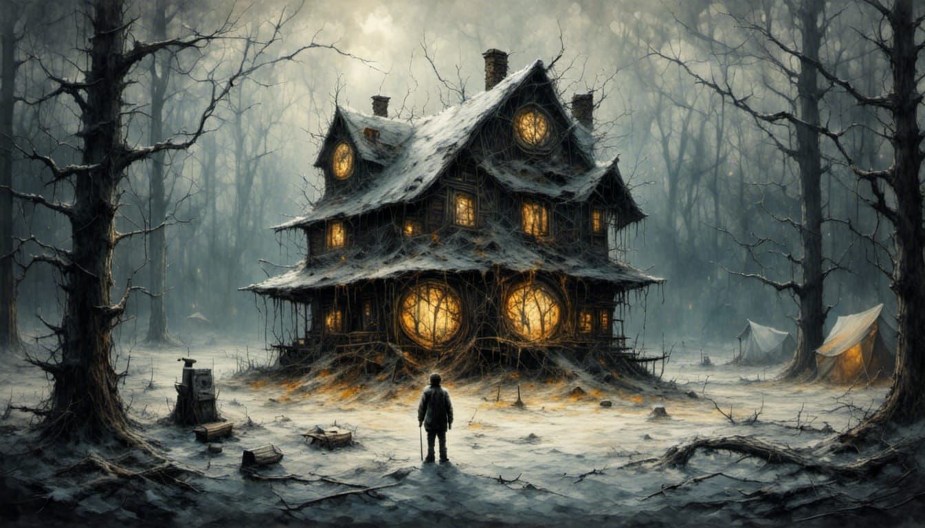 Analog Horror: Pixelated Snow Golem in Whimsical Forest