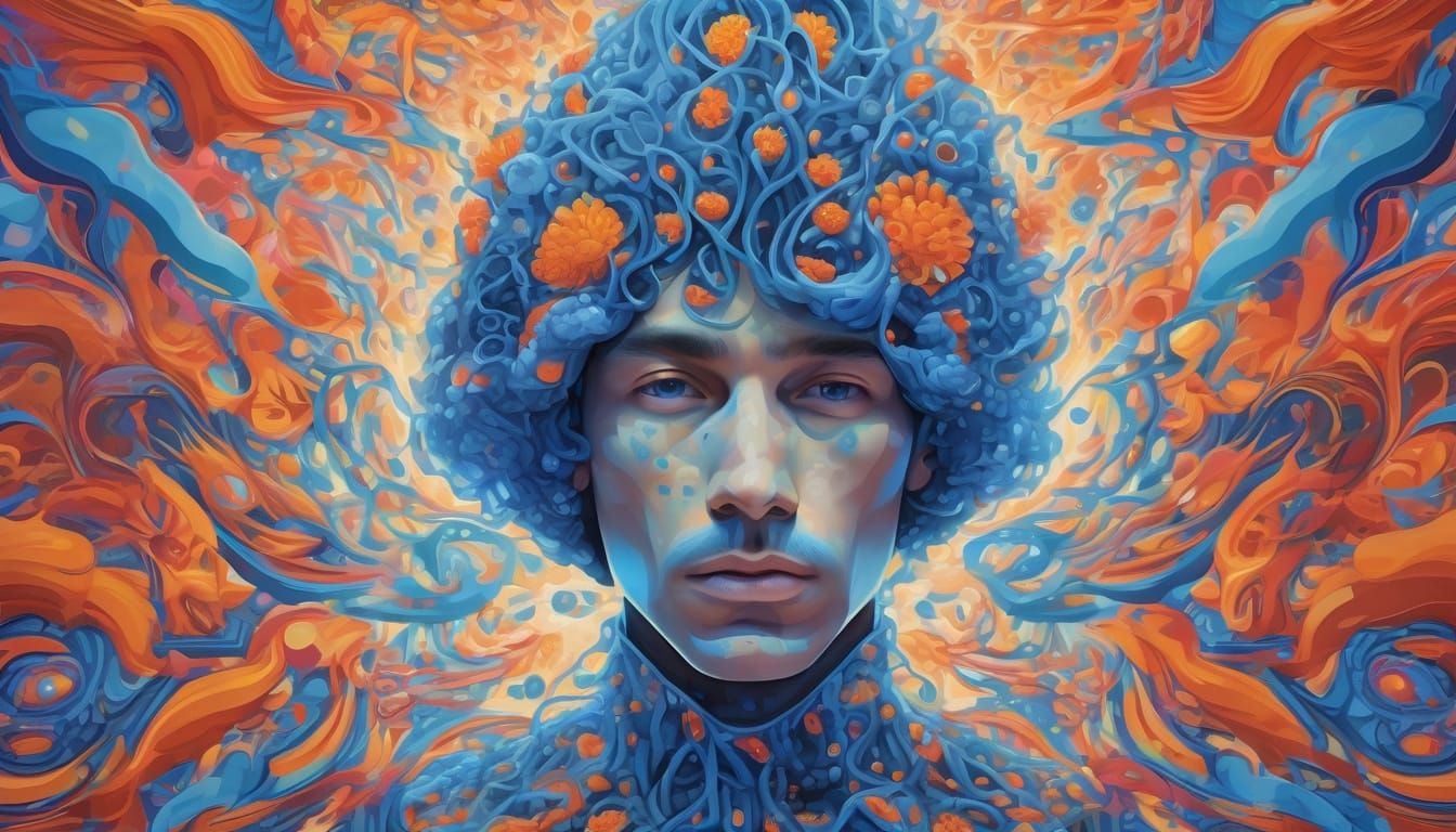 Cosmic Surrealist Transcends Flames in Vibrant, Dreamlike Sc...