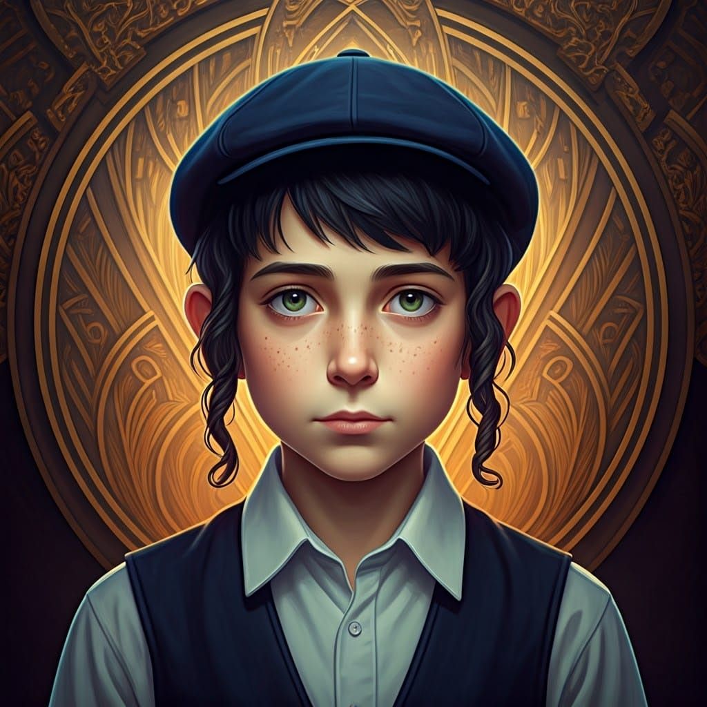 Art Deco Jewish Boy in Mystical Futuristic Style
