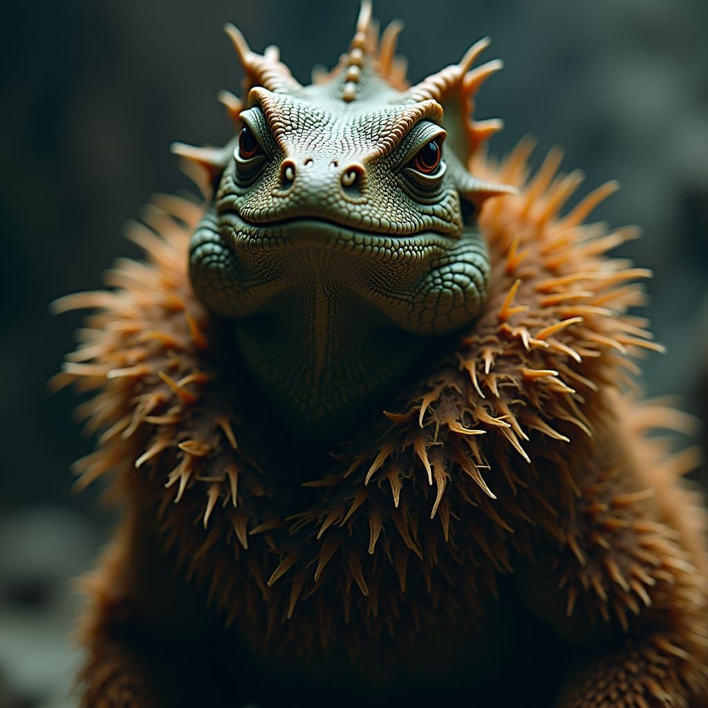Lizard in Fur Coat: Hyperrealistic Cinematic Portrait