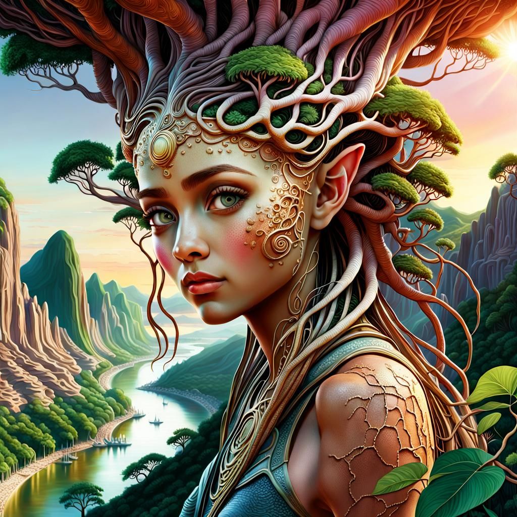 Beautiful Elf Hiker in Futuristic Eco-City