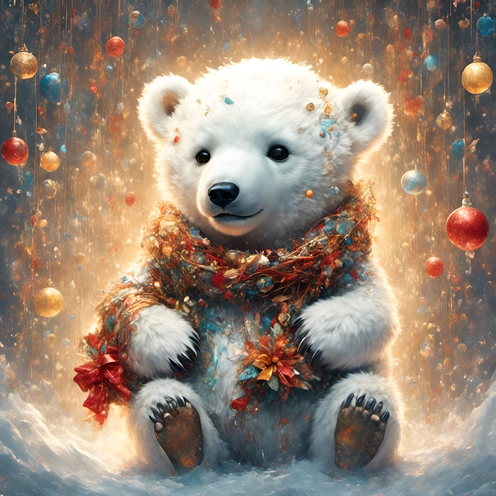Festive Chibi Polar Bear Cub Art