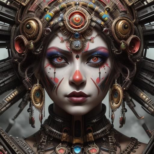 Aztec Princess Portrait in Cyberpunk Steampunk Style