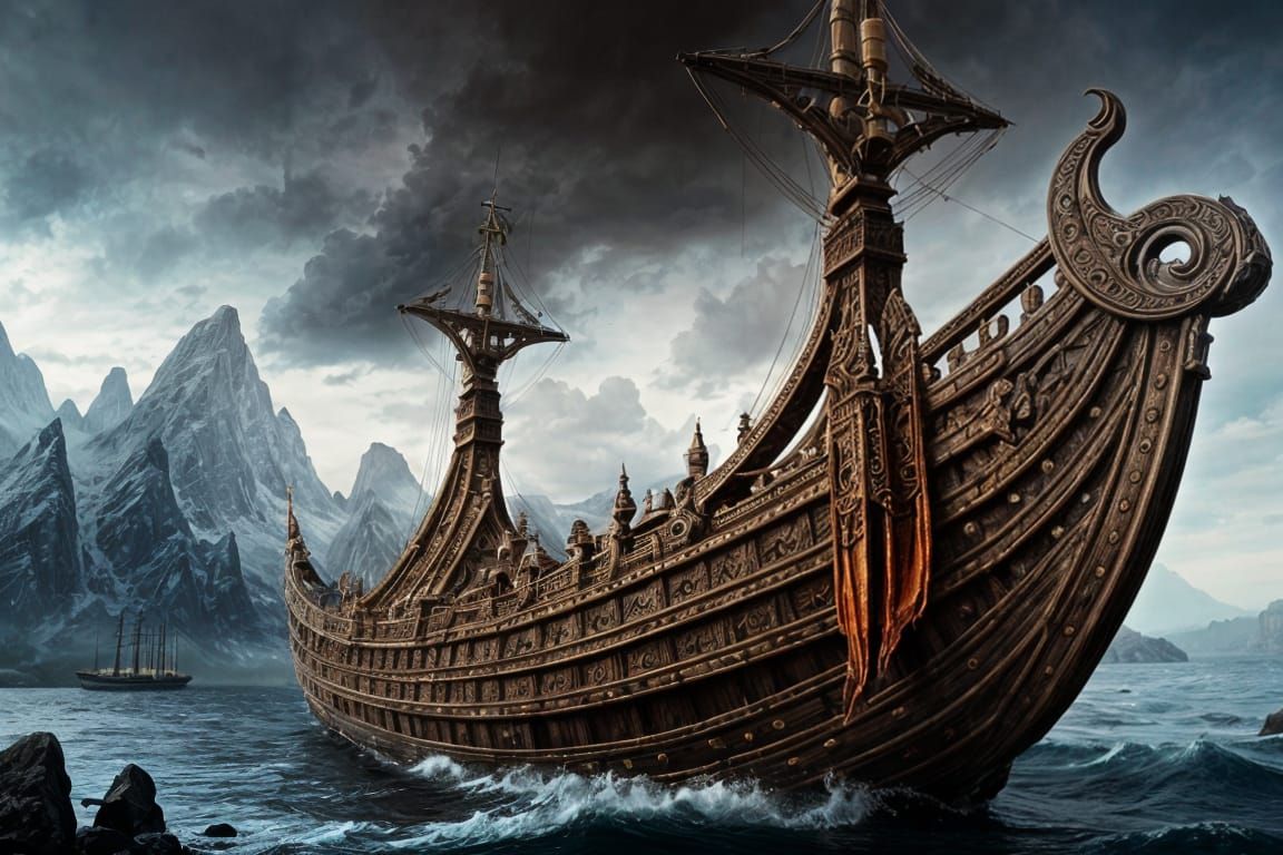 Epic Viking Longship Digital Matte Painting