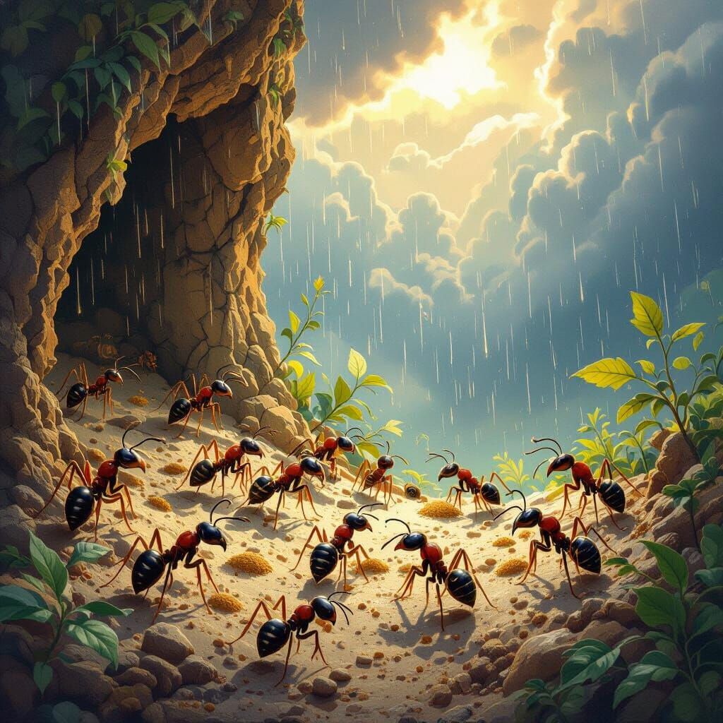 Ants Building Home in Detailed Fantasy Illustration