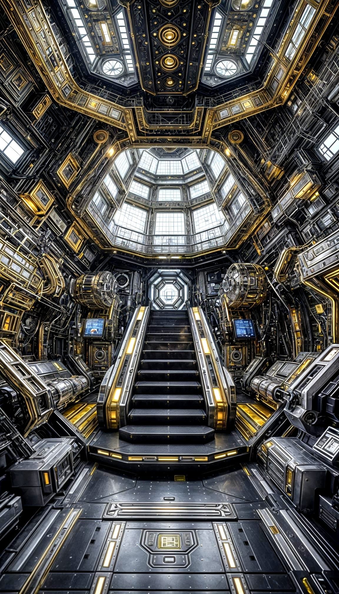 High-Tech Spaceship Interior in Gold and Silver