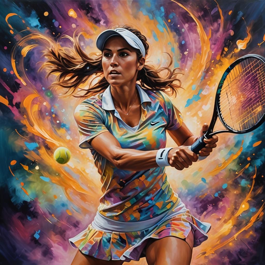 Passionate Tennis Player in Expressionist Acrylic Art