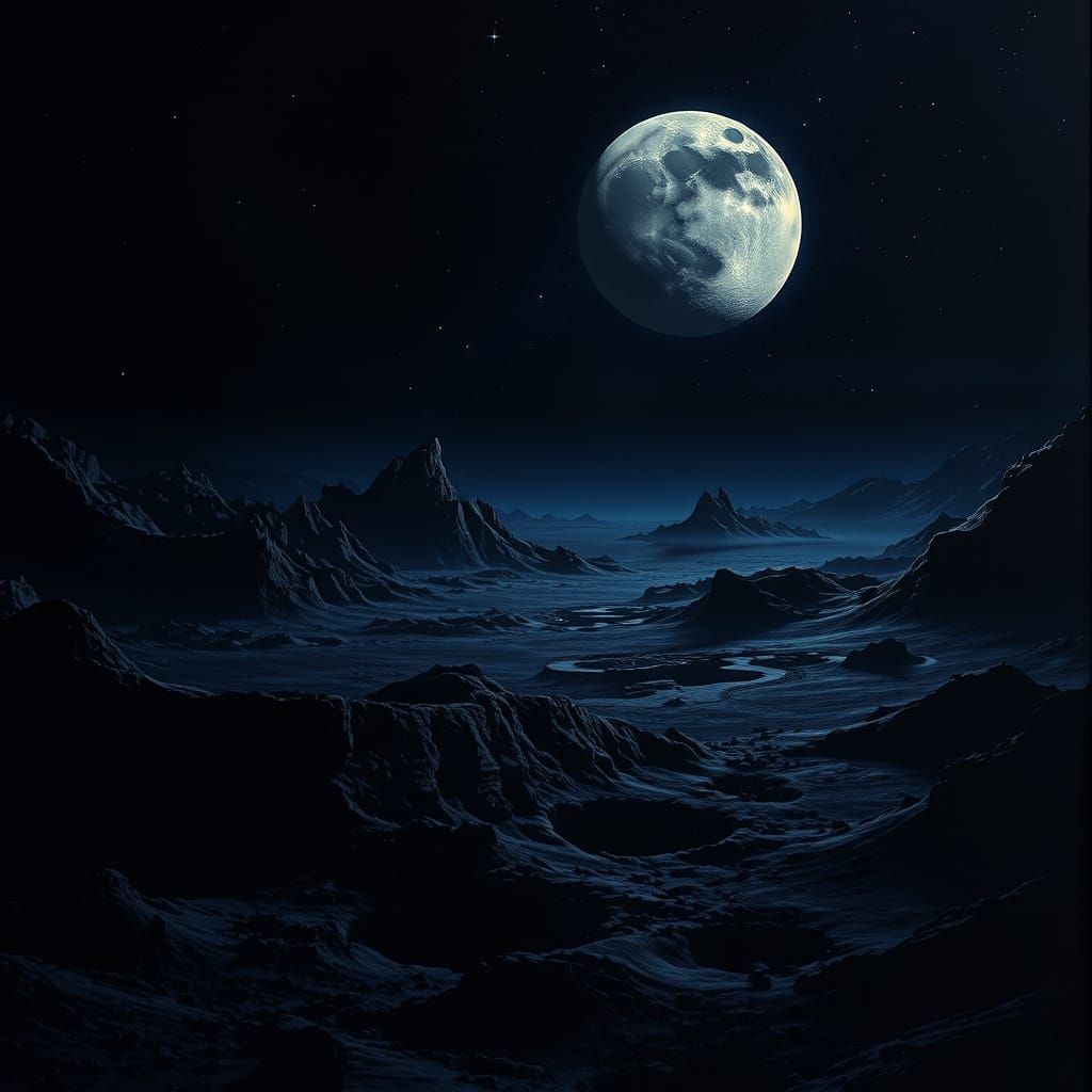 Dark, Haunting Lunar Landscape in Cosmic Horror Style