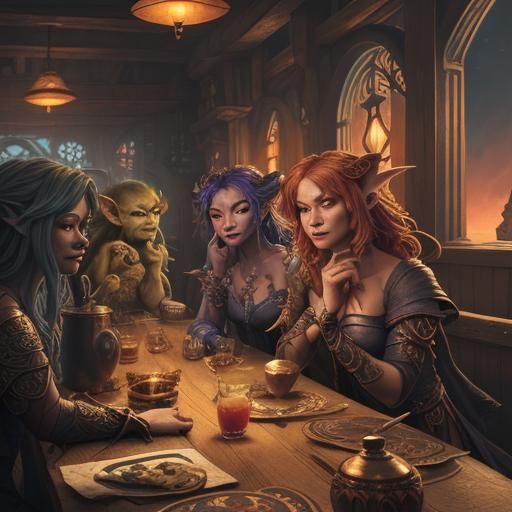 Goblins Enjoying Cocktails in Dimly Lit Tavern