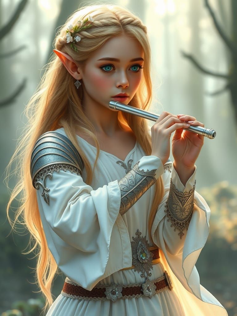 Enchanted Elf Maiden in Misty Forest Glade