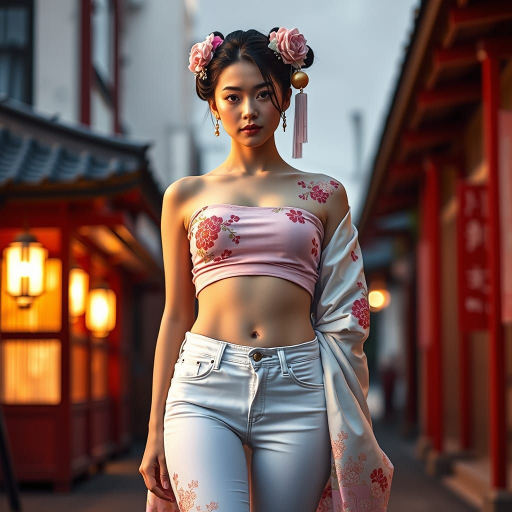 Geisha in Modern Fashion with Metallic Sheen