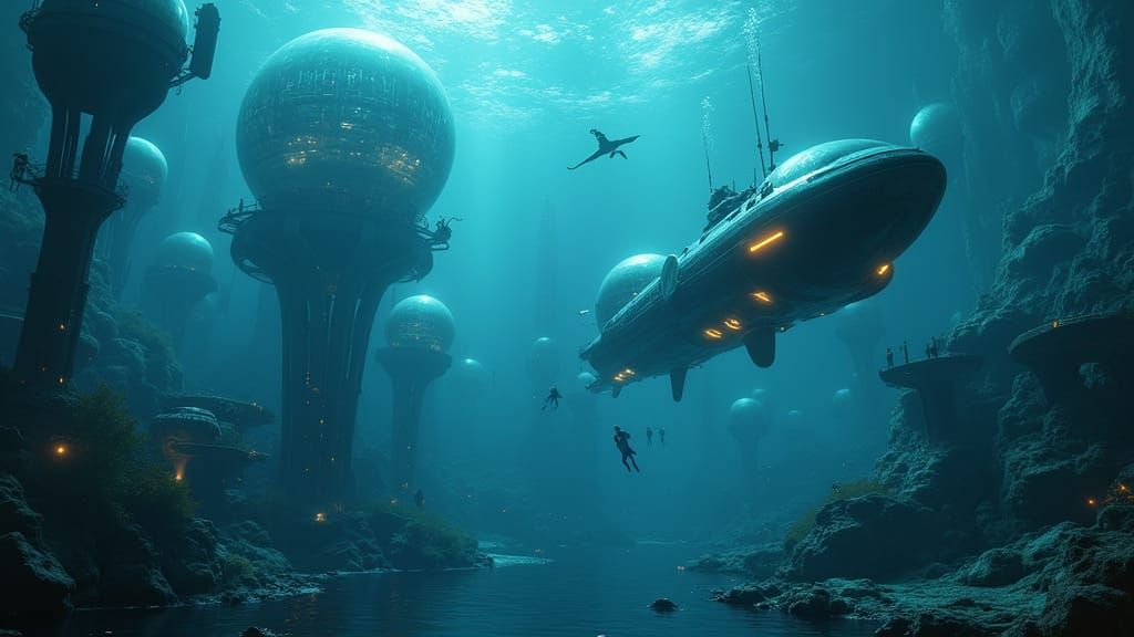 Futuristic Submarine Transport in Underwater City