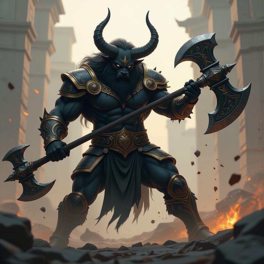 Minotaur God in Battle Armor, Digital Illustration