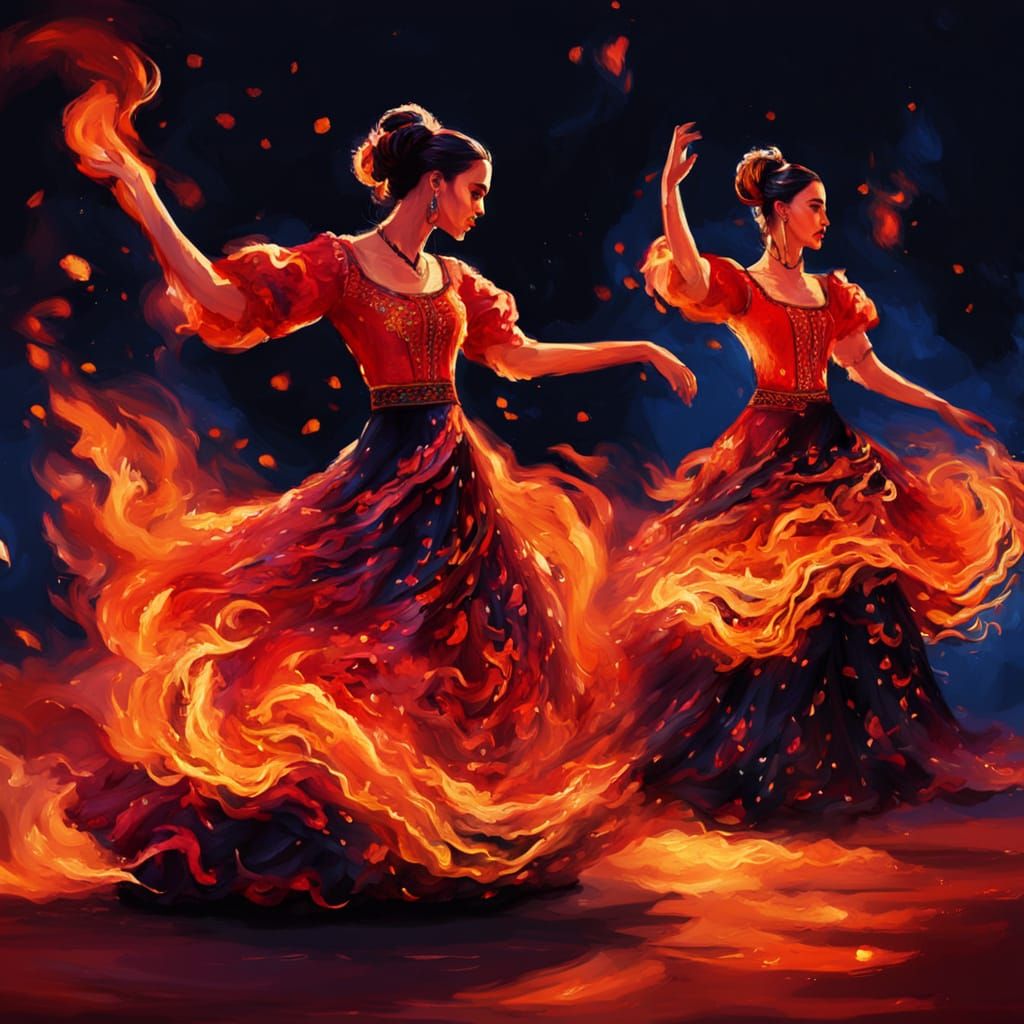 Andalusian Dancers Ignite Bonfire in Vibrant Flamenco Art