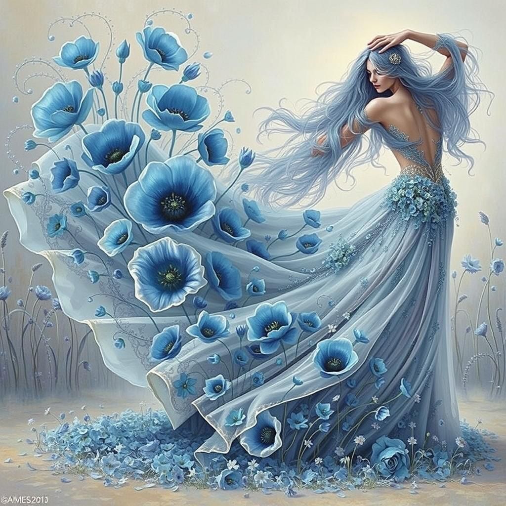 Woman with Iridescent Hair in Pre-Raphaelite Style