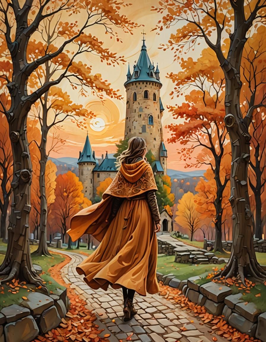 Enchanting Autumn Journey in Oil Painting Style