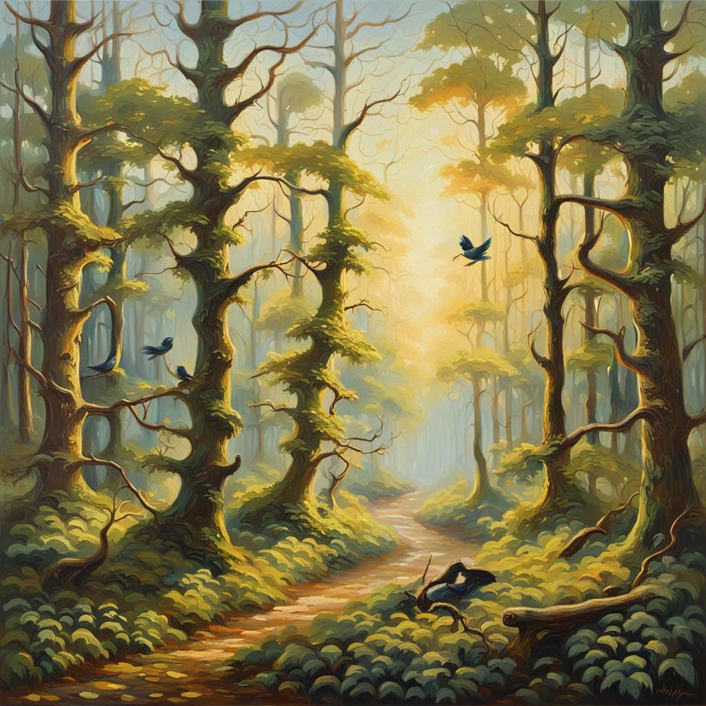Magical Forest at Dawn Oil Painting