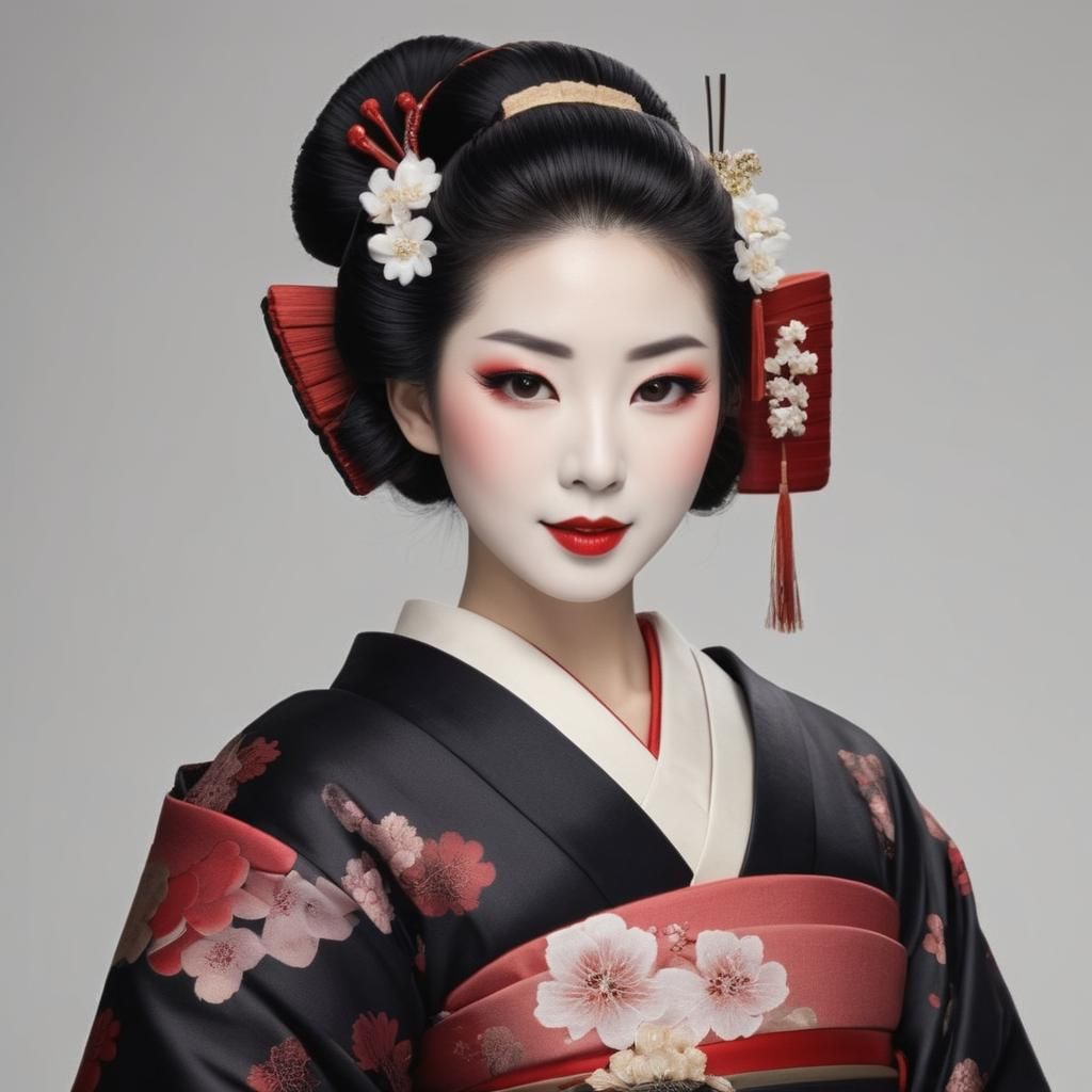 Beautiful Geisha Portrait with Traditional Hairstyle