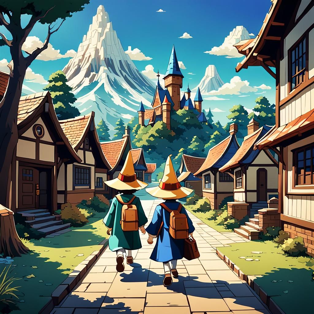 Pixel Art: Little Wizards Walking to Class