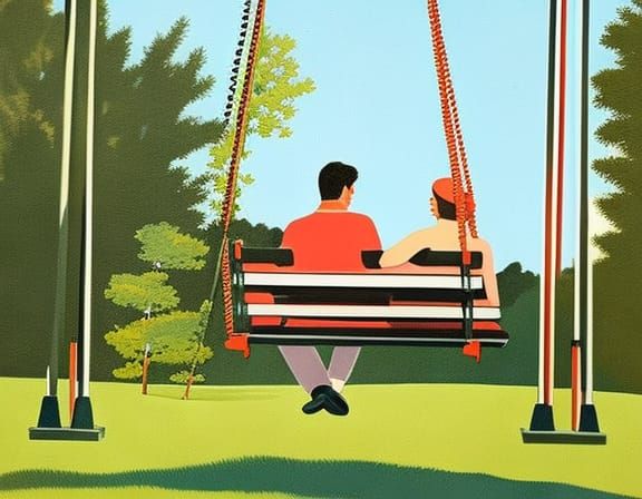 Couple on Swing Set in Gouache Style