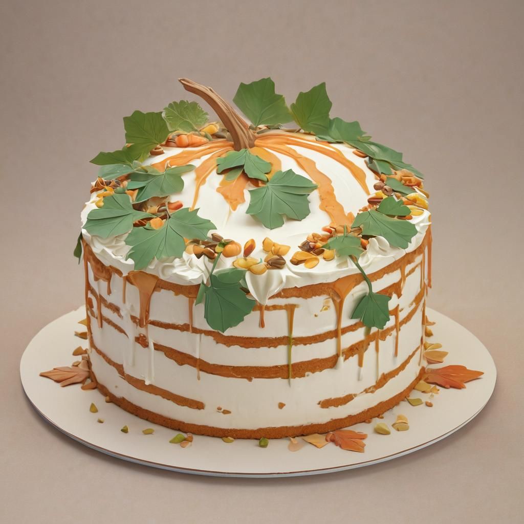 Vibrant 3D Anime Pumpkin Spice Cake with Ginkgo