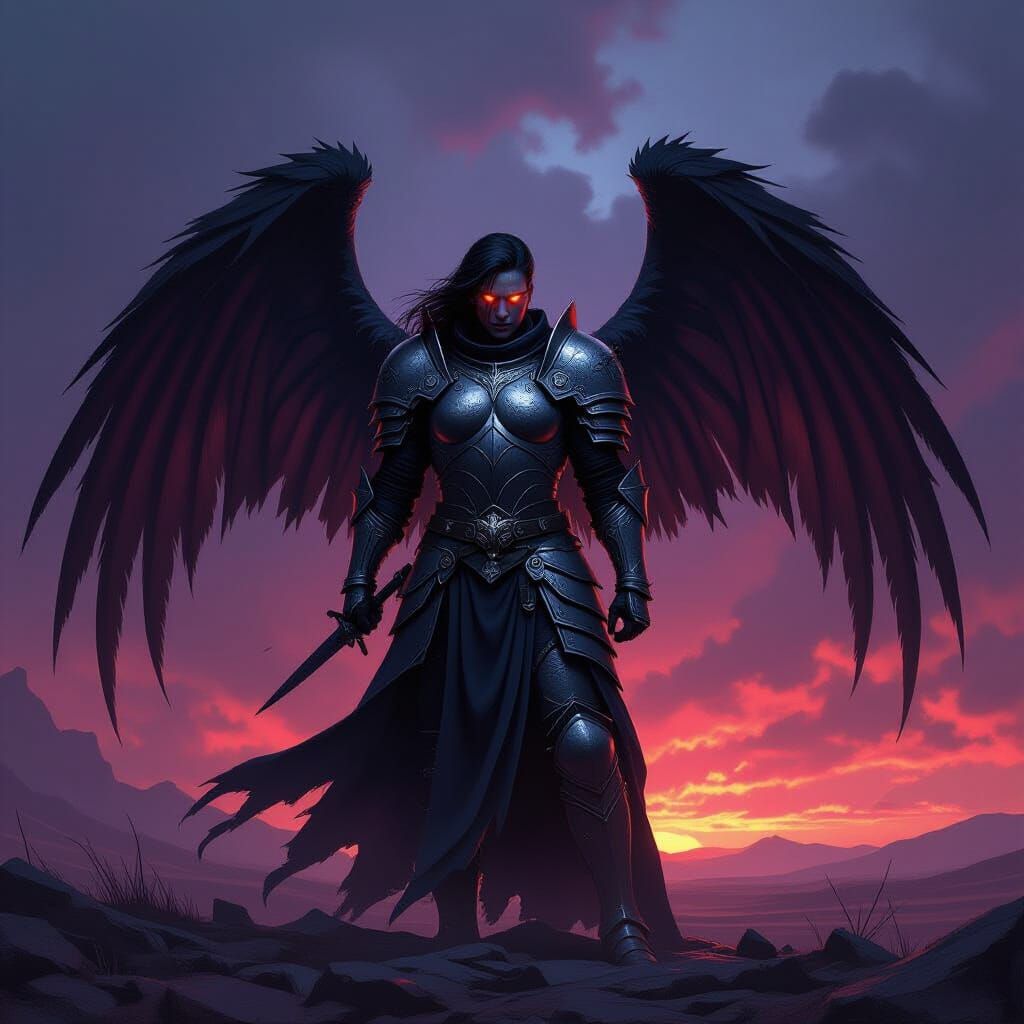 Fallen Aasimar Warrior on Desolate Battlefield