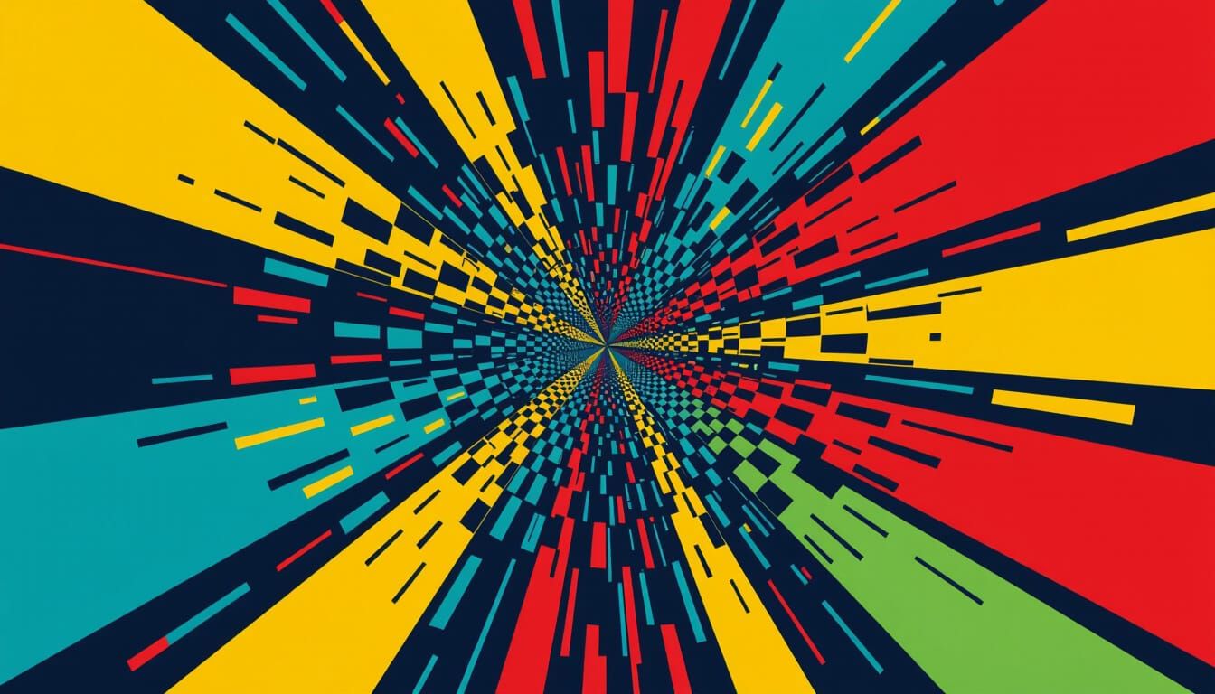 Abstract Red and Yellow Design in Film Noir Style