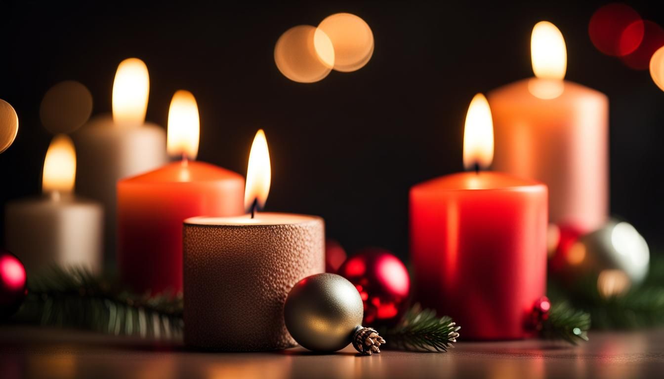 Festive Christmas Candles in Dark, Professional Photography