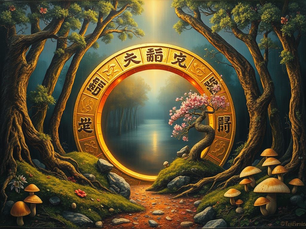 Ancient Stargate in Overgrown Forest, Impressionistic Style