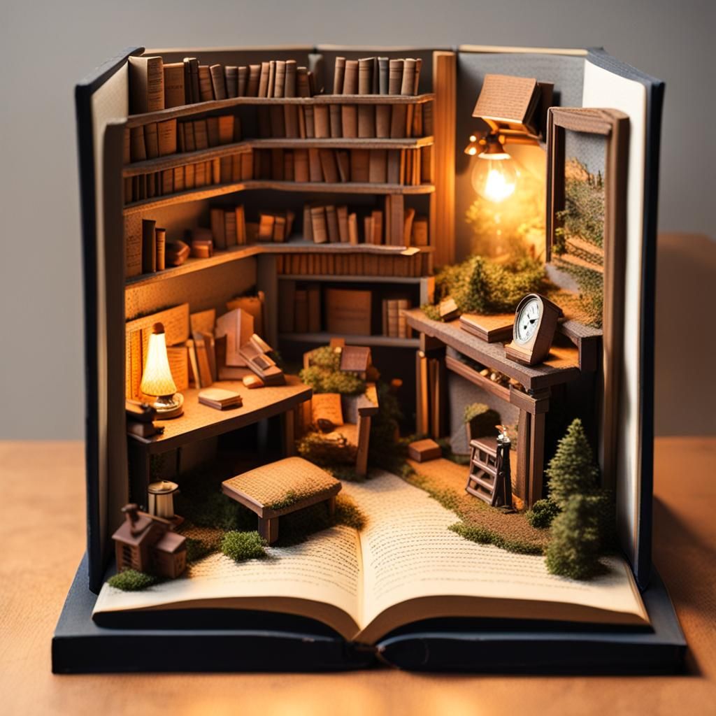 Cozy Living Room Diorama Hidden in Book