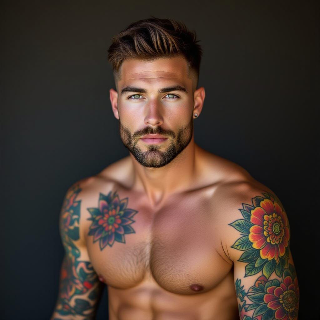 Confident Male Model Portrait with Tattoos