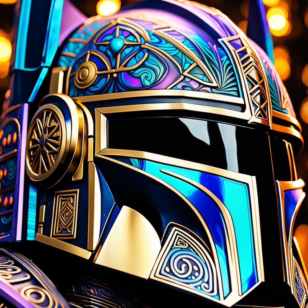 Ornate Shamanic Viking Mandalorian Helmet in Psychedelic Art