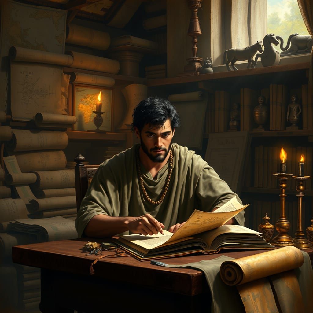 Juba II Young Scholar in Library, Gérôme Style