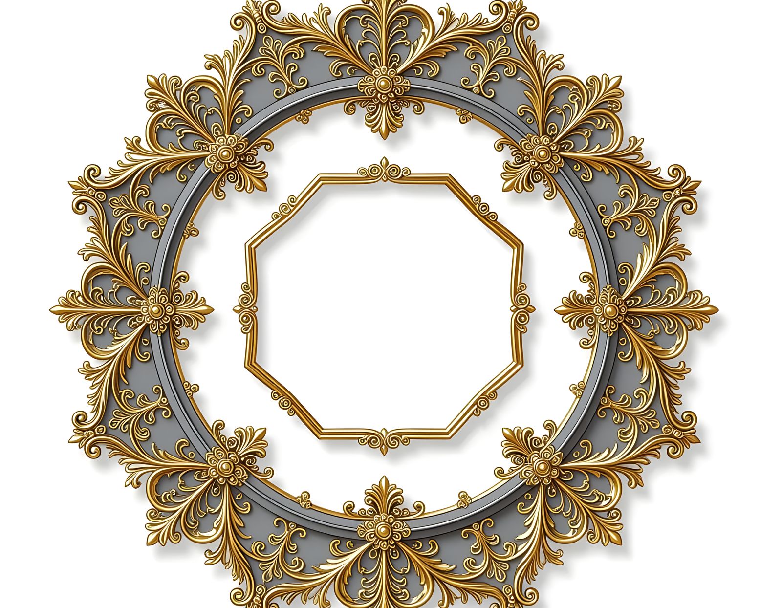 Victorian Style Gray and Gold Decagon Frame